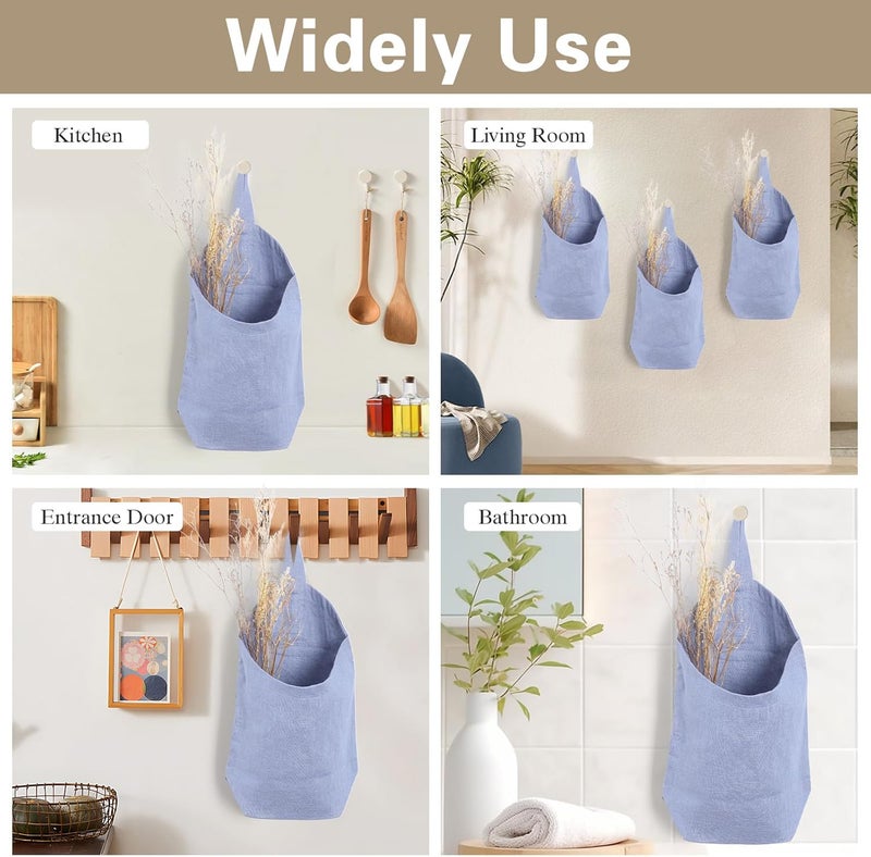 HSOFTIFY 100% Linen Hanging Bags - 2 Pcs, Small Wall Storage Baskets for Kitchen, Bedroom, RV, Camper Organizer, Sewing Room, Nursery, Kids Room, Blue - Image 5